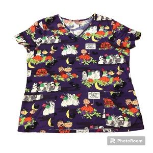 Charlie Brown Peanuts The Great Pumpkin Scrub Top XL